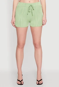 Womens Plisse High Waisted Shorts, Green, Size L