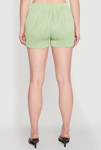 Womens Plisse High Waisted Shorts, Green, Size L