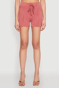Womens Plisse High Waisted Shorts, Pink, Size M