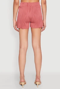 Womens Plisse High Waisted Shorts, Pink, Size L
