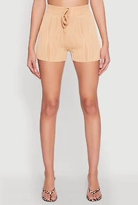 Womens Plisse High Waisted Shorts, Brown, Size M