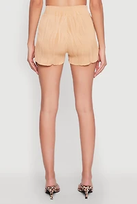 Womens Plisse High Waisted Shorts, Brown,