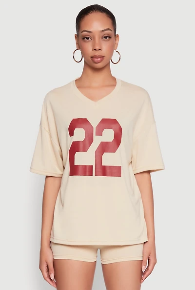 Womens 22 V Neck Football T Shirt, Beige,