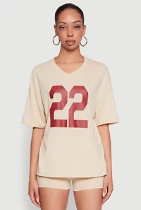 Womens 22 V Neck Football T Shirt, Beige,