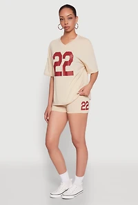 Womens 22 V Neck Football T Shirt, Beige,