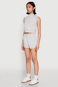 Womens Striped Trim Sleeveless Half Zip Top, Grey, Size M