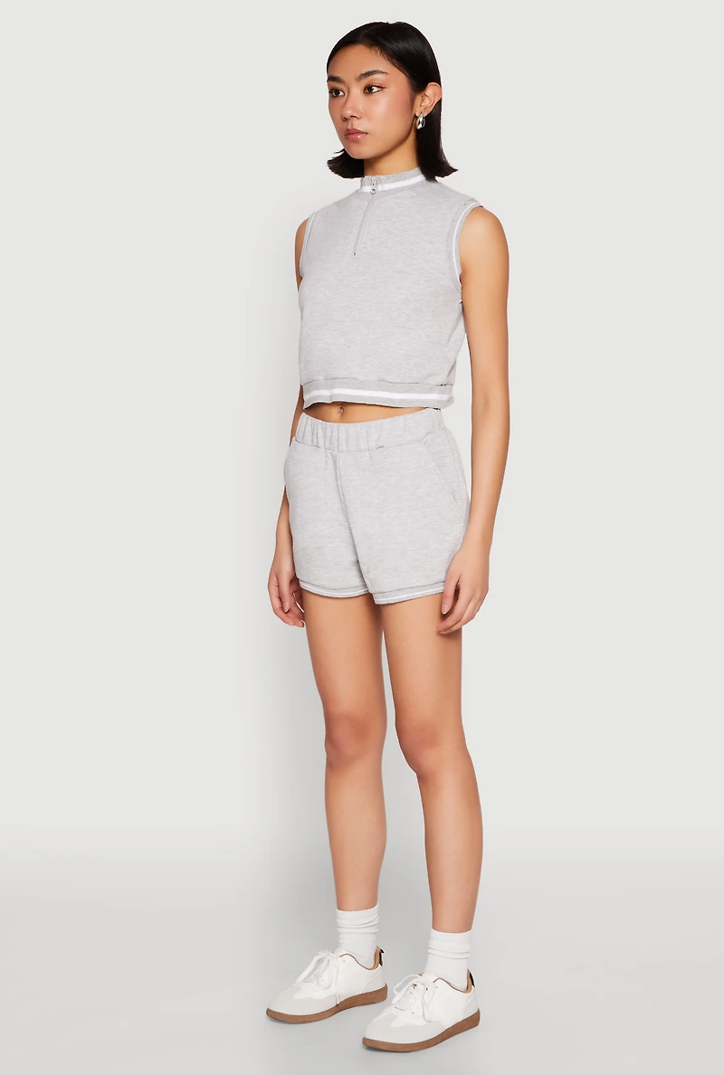 Womens Striped Trim Sleeveless Half Zip Top, Grey, Size S