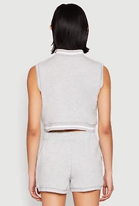 Womens Striped Trim Sleeveless Half Zip Top, Grey, Size S