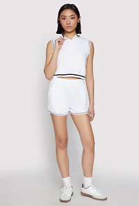 Womens Striped Trim Sleeveless Half Zip Top, White, Size M