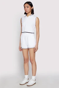 Womens Striped Trim Sleeveless Half Zip Top, White, Size M