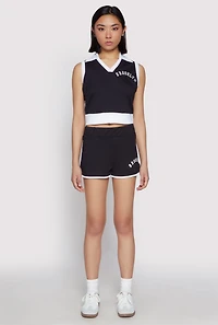 Womens Brooklyn Sleeveless Johnny Collar Top,