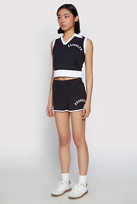 Womens Brooklyn Sleeveless Johnny Collar Top,