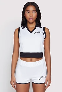 Womens Brooklyn Sleeveless Johnny Collar Top, White,