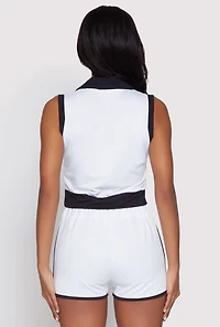Womens Brooklyn Sleeveless Johnny Collar Top, White,