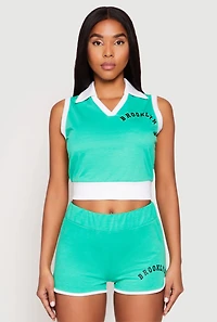 Womens Brooklyn Sleeveless Johnny Collar Top, Green, Size M