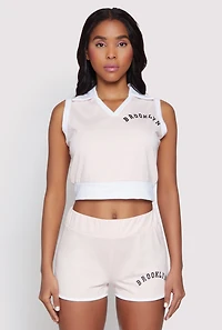 Womens Brooklyn Sleeveless Johnny Collar Top, Pink, Size XL