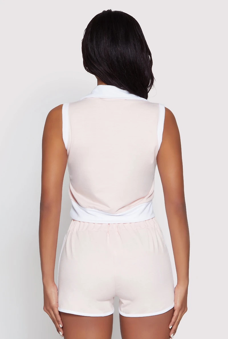 Womens Brooklyn Sleeveless Johnny Collar Top, Pink, Size XL