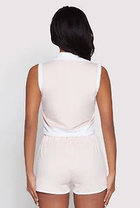 Womens Brooklyn Sleeveless Johnny Collar Top, Pink, Size XL