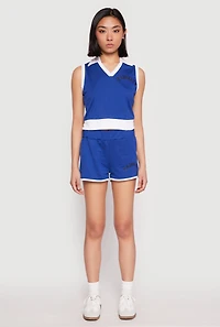 Womens Brooklyn Sleeveless Johnny Collar Top, Blue, Size S