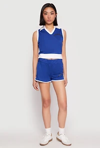 Womens Brooklyn Sleeveless Johnny Collar Top, Blue, Size S
