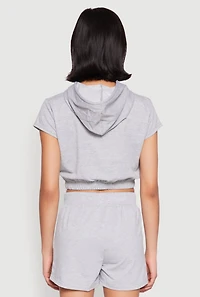 Womens French Terry Bear Graphic Cropped Hoodie, Grey, Size M