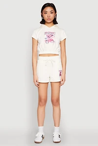 Womens French Terry Bear Graphic Cropped Hoodie,
