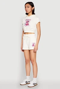 Womens French Terry Bear Graphic Cropped Hoodie,