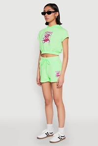 Womens French Terry Bear Graphic Cropped Hoodie, Green, Size L