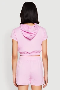 Womens French Terry Bear Graphic Cropped Hoodie, Pink, Size L
