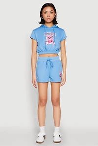 Womens French Terry Bear Graphic Cropped Hoodie, L