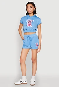 Womens French Terry Bear Graphic Cropped Hoodie, L