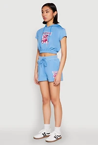 French Terry Bear Graphic Cropped Hoodie