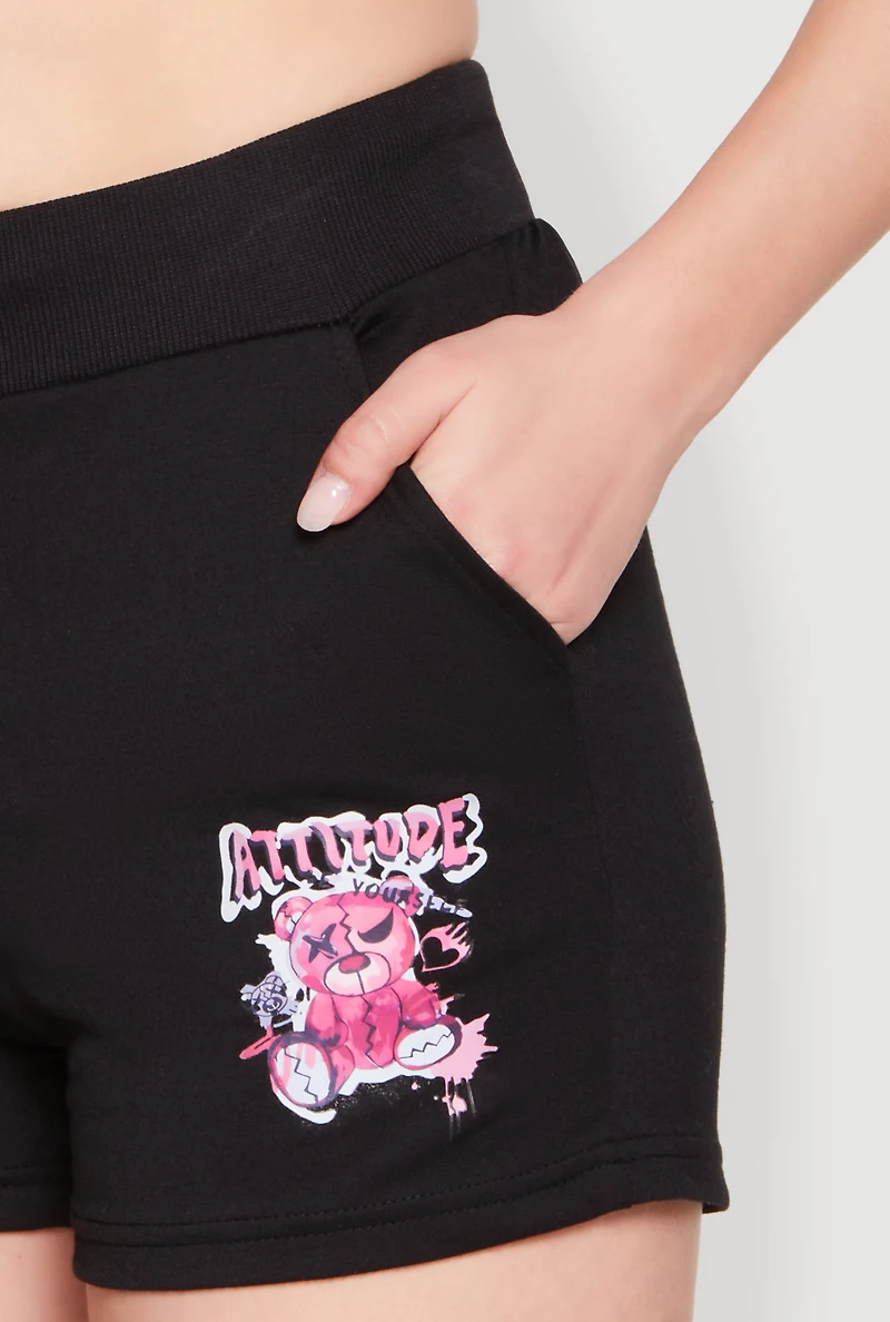 French Terry Bear Graphic Shorts