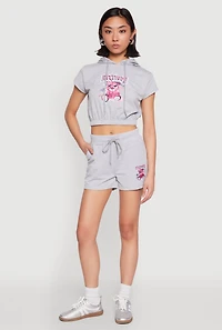 Womens French Terry Bear Graphic Shorts,