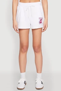 Womens French Terry Bear Graphic Shorts, White, Size L