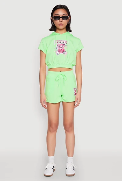 Womens French Terry Bear Graphic Shorts,