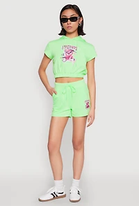 Womens French Terry Bear Graphic Shorts,