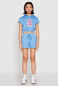 Womens French Terry Bear Graphic Shorts,