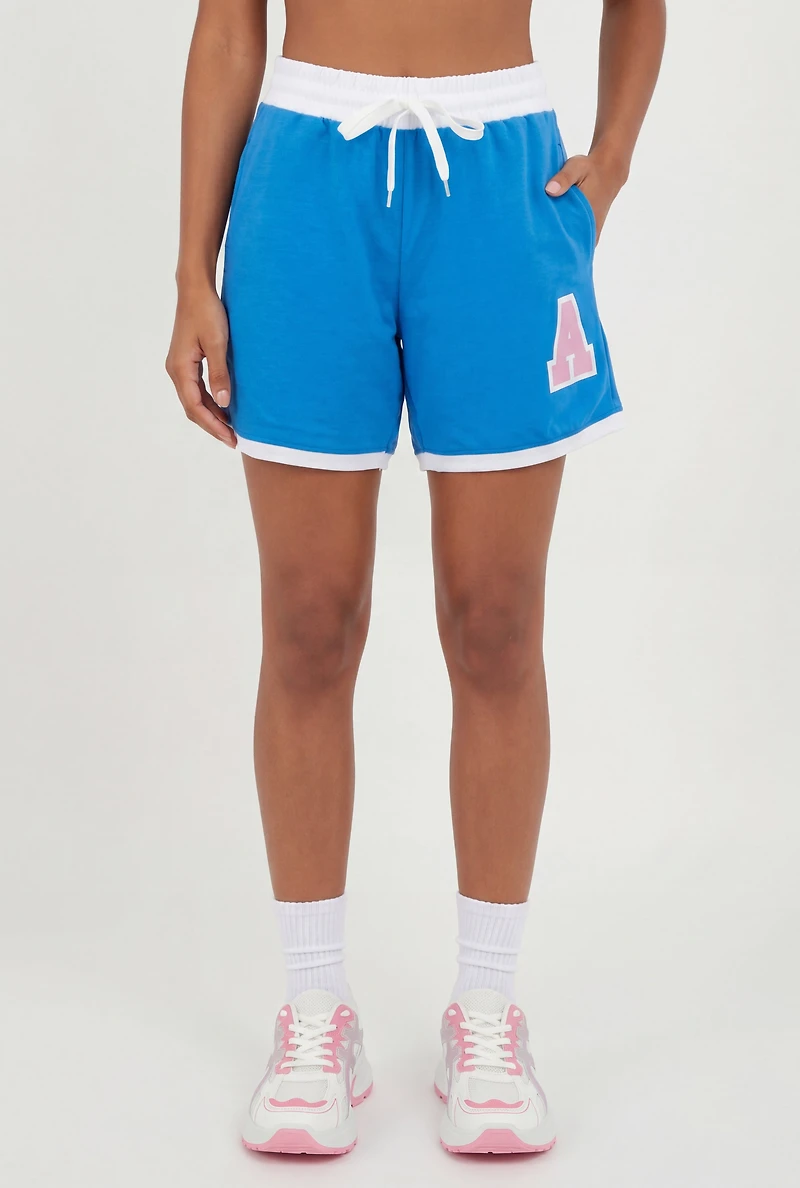 A Graphic Contrast Trim Drawstring Waist Shorts