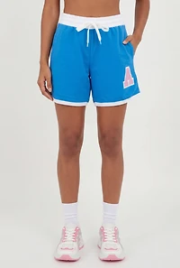 A Graphic Contrast Trim Drawstring Waist Shorts