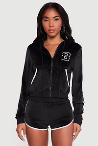 8 Graphic Zip Front Velour Hoodie