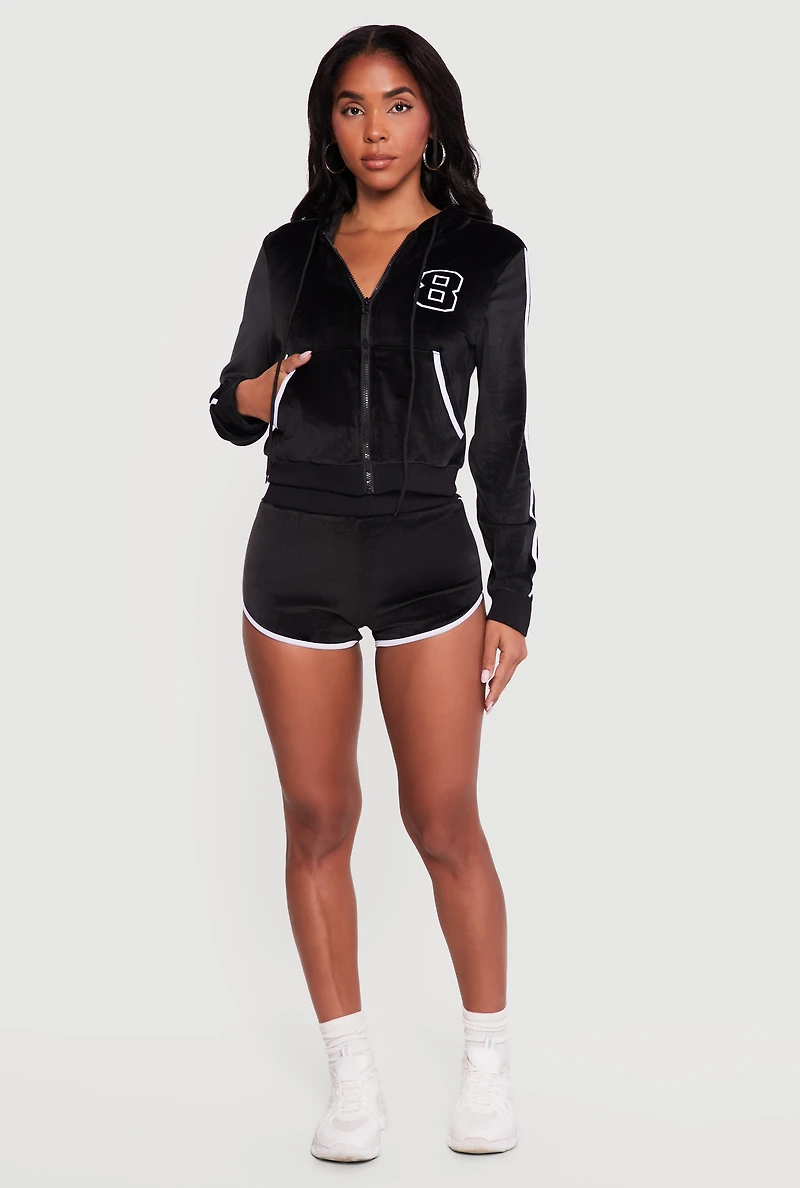 8 Graphic Zip Front Velour Hoodie