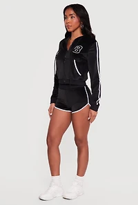 8 Graphic Zip Front Velour Hoodie