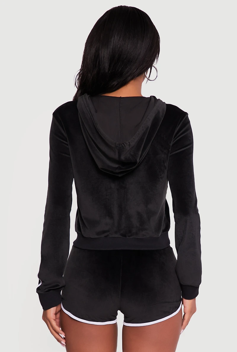 8 Graphic Zip Front Velour Hoodie