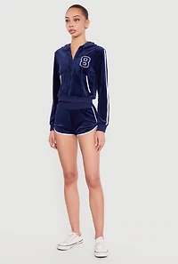 8 Graphic Zip Front Velour Hoodie