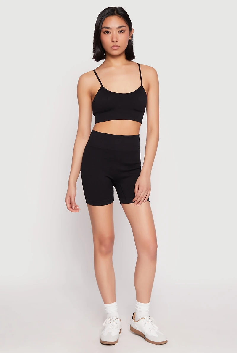 Womens Seamless High Waist Biker Shorts, Black, Size S