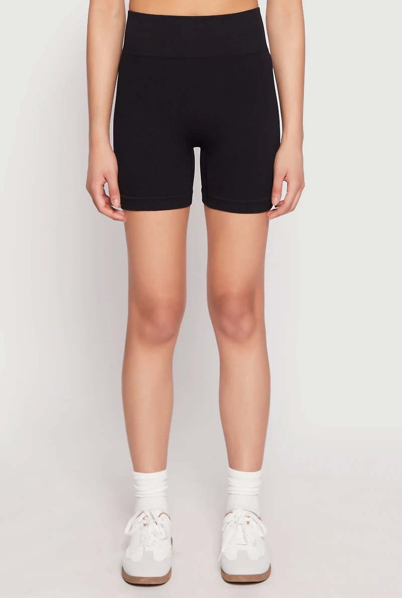 Womens Seamless High Waist Biker Shorts, Black, Size S