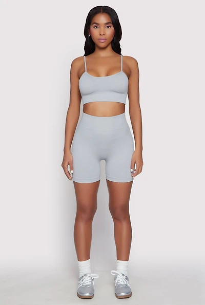 Womens Seamless High Waist Biker Shorts, Grey, Size M