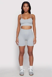 Womens Seamless High Waist Biker Shorts, Grey, Size M