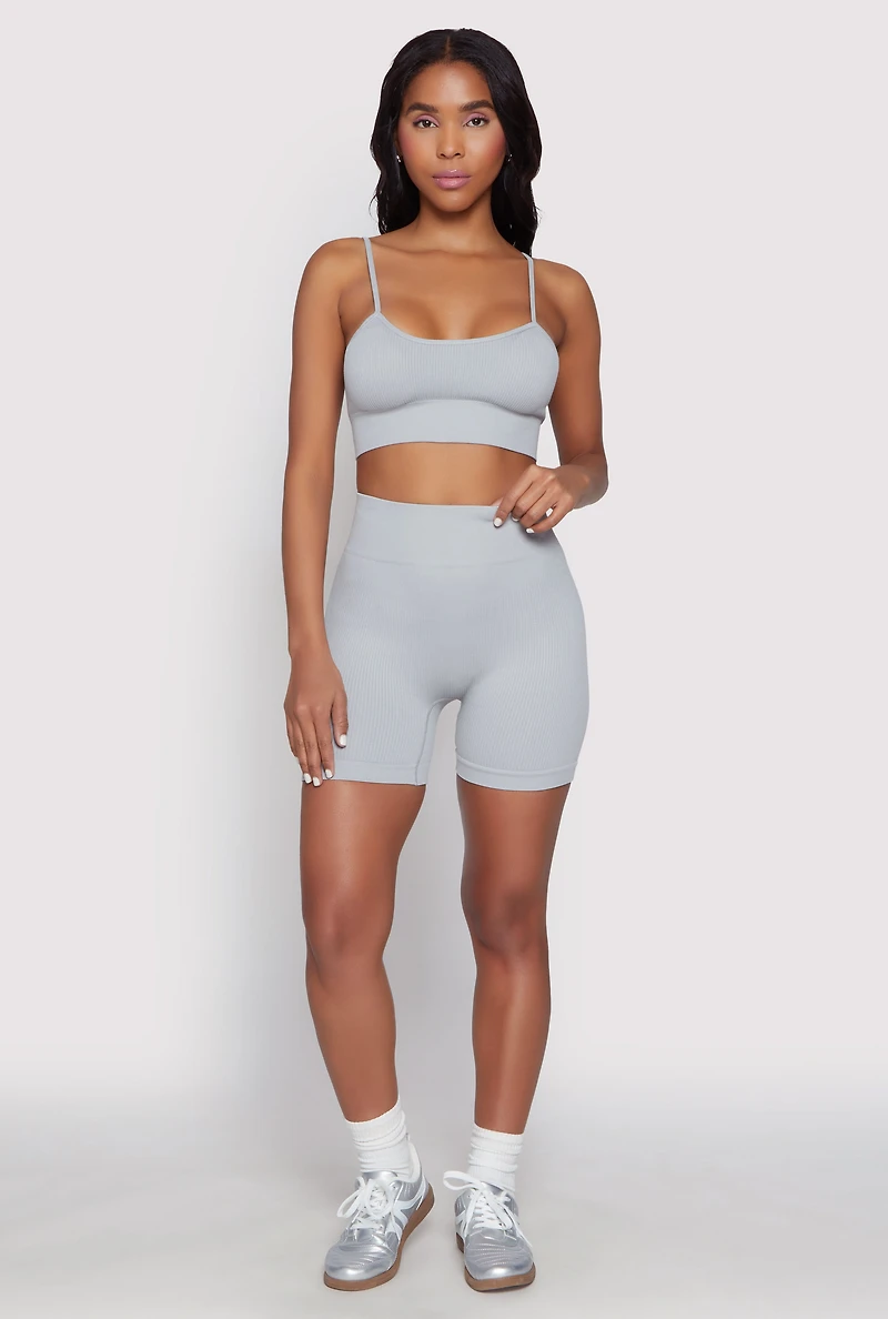 Womens Seamless High Waist Biker Shorts, Grey, Size M